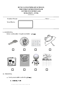 Đề kiểm tra học kì I Tiếng anh Lớp 4 - Trường Tiểu học Hưng Long
