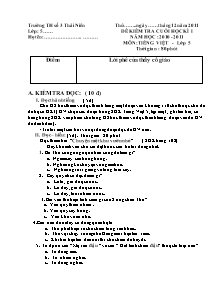 Đề kiểm tra học kì I Tiếng việt Lớp 5 - Năm học 2010-2011 - Trường Tiểu học số 3 Thái Niên