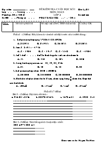 Đề kiểm tra học kì I Toán Lớp 4 - Năm học 2011-2012 - Huỳnh Thị Hóa