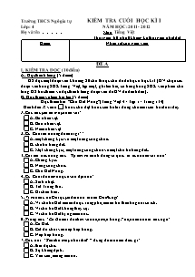 Đề kiểm tra học kì I Tổng hợp Lớp 4 - Năm học 2011-2012 - Trường Tiểu học Ngô Gia Tự