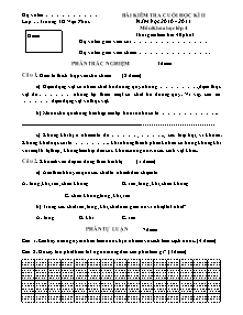 Đề kiểm tra học kì II Khoa học Lớp 4 - Năm học 2010-2011 - Trường Tiểu học Vạn Phúc