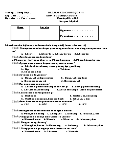 Đề kiểm tra học kì II Khoa học Lớp 4 - Năm học 2011-2012 - Trường Tiểu học Hoằng Hợp