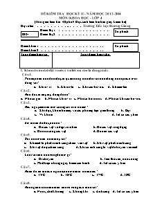 Đề kiểm tra học kì II Khoa học Lớp 4 - Năm học 2013-2014 - Trường Tiểu học Hương Giang