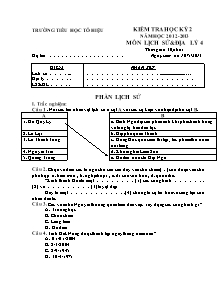 Đề kiểm tra học kì II Lịch sử và Địa lí Lớp 4 - Năm học 2012-2013 - Trường Tiểu học Tô Hiệu
