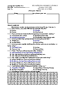 Đề kiểm tra học kì II Lịch sử và Địa lí Lớp 4 - Năm học 2012-2013 - Trường Tiểu học Đào Xá 1