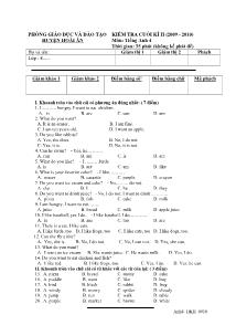 Đề kiểm tra học kì II Tiếng anh Lớp 4 - Năm học 2009-2010 - Phòng GD&ĐT Hoài Ân