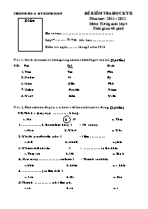 Đề kiểm tra học kì II Tiếng anh Lớp 4 - Năm học 2011-2012 - Phòng GD&ĐT Kinh Môn