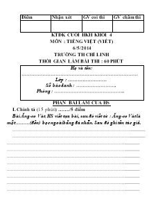 Đề kiểm tra học kì II Tiếng việt Lớp 4 - Năm học 2013-2014 - Trường Tiểu học Chí Linh