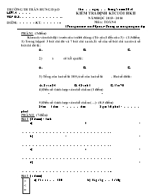 Đề kiểm tra học kì II Toán Lớp 4 - Năm học 2013-2014 - Trường Tiểu học Trần Hưng Đạo