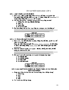 Đề ôn tập thi học kì I môn Khoa học Lớp 4