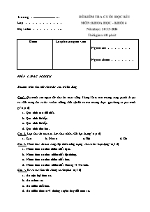 Đề thi cuối học kì I Khoa học Khối 4 (Có đáp án) - Năm học 2013-2014