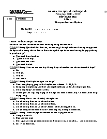 Đề thi cuối học kì I Khoa học Lớp 4 - Năm học 2011-2012