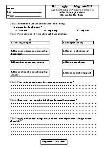 Đề thi cuối học kì II Khoa học Khối 4 - Năm học 2011-2012