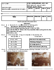 Đề thi cuối năm Khoa học, Lịch sử và Địa lí Lớp 5 - Năm học 2010-2011 - Trường Tiểu học Dương Văn Lịch