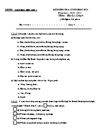 Đề thi học kì I Khoa học, Lịch sử và Địa lí Lớp 4 - Năm học 2010-2011 - Trường Tiểu học Phú Sơn 2