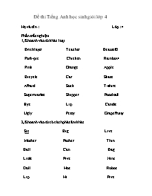 Đề thi học sinh giỏi môn Tiếng anh Lớp 4