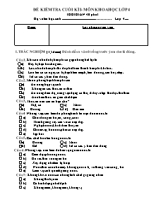 Đề thi kiểm tra cuối học kì I Khoa học Lớp 4 - Năm học 2012-2013