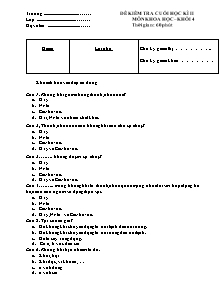 Đề và đáp án kiểm tra học kì II Khoa học Lớp 4 - Đề số 1