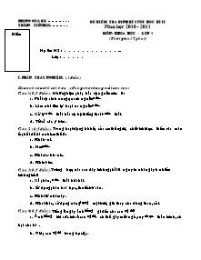 Đề và đáp án kiểm tra học kì II Khoa học Lớp 4 - Năm học 2010-2011