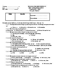 Đề và đáp án thi học kì II Khoa học Lớp 4 - Đề 1 - Năm học 2011-2012