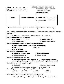 Đề và đáp án thi học kì II Khoa học Lớp 4 - Đề 7 - Năm học 2011-2012