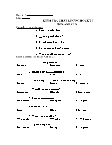 Đề kiểm tra chất lượng học kì I Tiếng anh Lớp 5