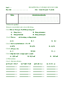 Đề kiểm tra cuối học kì II Toán Lớp 5 - Năm học 2013-2014