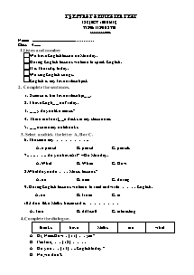 Đề kiểm tra định kì học kì I Tiếng anh Lớp 4