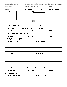 Đề kiểm tra giữa học kì II Toán Lớp 3 - Năm học 2013-2014 - Trường Tiểu học Trà Vân