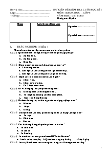 Đề kiểm tra học kì I Khoa học, Lịch sử và Địa lí Lớp 5 - Năm học 2012-2013