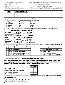 Đề kiểm tra học kì I Tiếng anh Lớp 4 - Năm học 2013-2014 - Trường Tiểu học Hoàng Hoa Thám