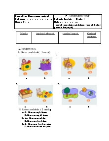 Đề kiểm tra học kì I Tiếng anh Lớp 4 - Trường Tiểu học Tân Hiệp