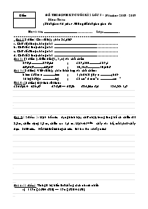 Đề kiểm tra học kì II môn Toán Khối 5 - Năm học 2008-2009