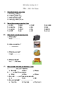 Đề kiểm tra học kì II Tiếng anh Khối 4 - Năm học 2013-2014