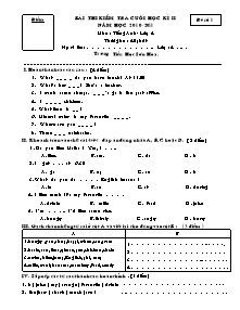 Đề kiểm tra học kì II Tiếng anh Lớp 4 - Năm học 2010-2011 - Trường Tiểu học Sơn Hòa