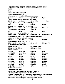 Đề kiểm tra học sinh giỏi Tiếng anh Lớp 4 - Năm học 2009-2010
