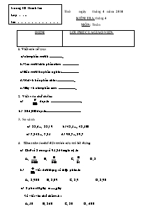 Đề kiểm tra tháng 4 Toán Lớp 5 - Năm học 2013-2014 - Trường Tiểu học Thanh Tân