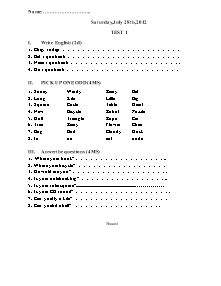 Đề ôn tập kiểm tra đầu năm Tiếng anh Lớp 4 - Năm học 2011-2012