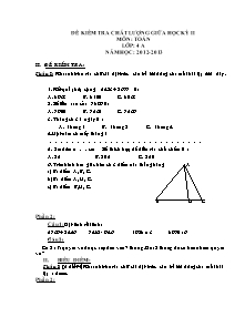 Đề thi giữa học kì II môn Toán Khối 4 - Năm học 2012-2013