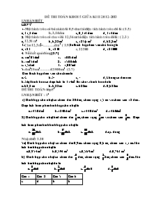 Đề thi giữa học kì II môn Toán Lớp 5 - Năm học 2012-2013