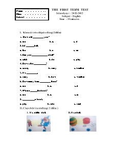 Đề thi học kì I Tiếng anh Lớp 4 - Năm học 2012-2013