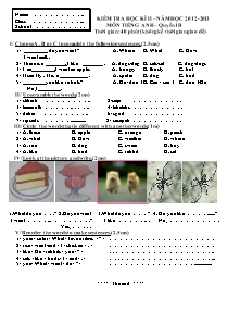 Đề thi học kì II Tiếng anh Lớp 4 - Năm học 2012-2013