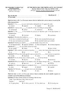 Đề thi THPT Quốc gia môn Tiếng Anh năm 2017 - Mã đề thi: 415 - Bộ Giáo dục và Đào tạo (Kèm đáp án)