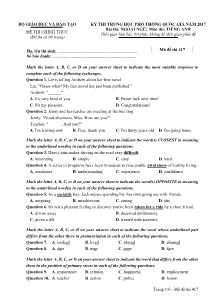 Đề thi THPT Quốc gia môn Tiếng Anh năm 2017 - Mã đề thi: 417 - Bộ Giáo dục và Đào tạo (Kèm đáp án)