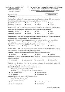 Đề thi THPT Quốc gia môn Tiếng Anh năm 2017 - Mã đề thi: 419 - Bộ Giáo dục và Đào tạo (Kèm đáp án)