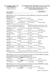 Đề thi THPT Quốc gia môn Tiếng Anh năm 2017 - Mã đề thi: 421 - Bộ Giáo dục và Đào tạo (Kèm đáp án)
