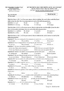 Đề thi THPT Quốc gia môn Tiếng Anh năm 2017 - Mã đề thi: 424 - Bộ Giáo dục và Đào tạo (Kèm đáp án)