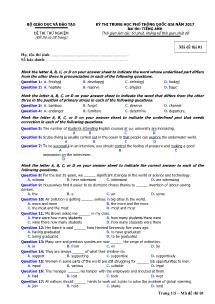 Đề thi thử Trung học phổ thông Quốc gia môn Tiếng Anh năm 2017 - Mã đề thi: 1 - Bộ Giáo dục và Đào tạo