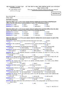 Đề thi Trung học phổ thông Quốc gia môn Tiếng Anh năm 2015 - Mã đề thi: 425 (Kèm đáp án)