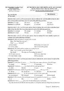 Đề thi Trung học phổ thông Quốc gia môn Tiếng Anh năm 2017 - Mã đề: 411 - Bộ GD &ĐT (Kèm đáp án)